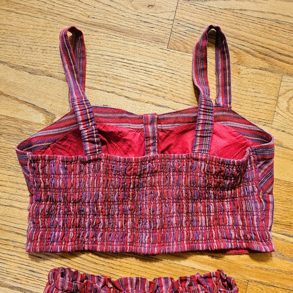 American Eagle Size S/M Red Linen Blend Set Wide Legs Pants and Corset Top - Picture 5 of 8